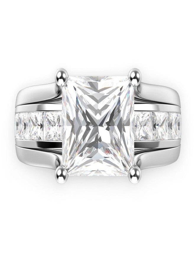 Metal Factory Sz 7 Sterling Silver 2Pcs 925 CZ Cubic Zirconia Engagement Wedding Band Ring Insert Set - Image 3